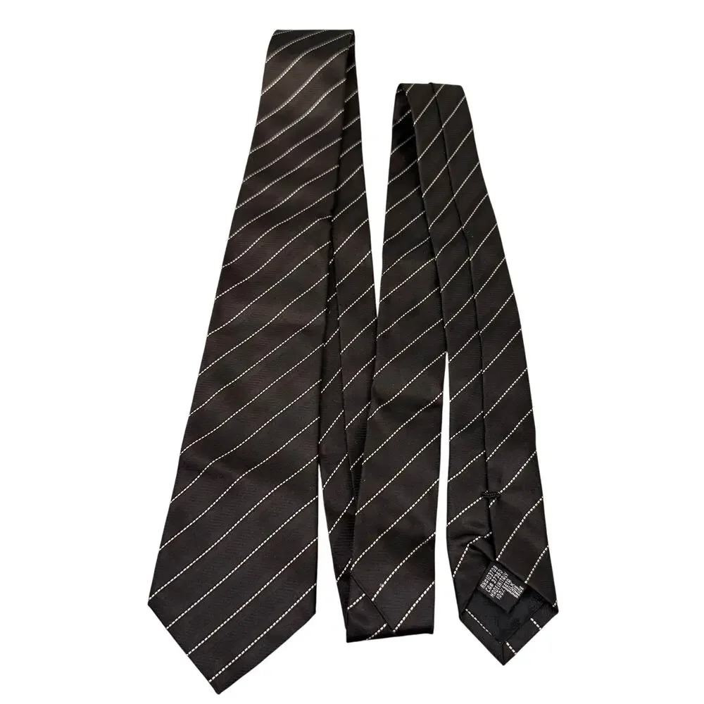 Armani Collezioni Silk Tie Black And White Stripe Men's Necktie Made in Itally